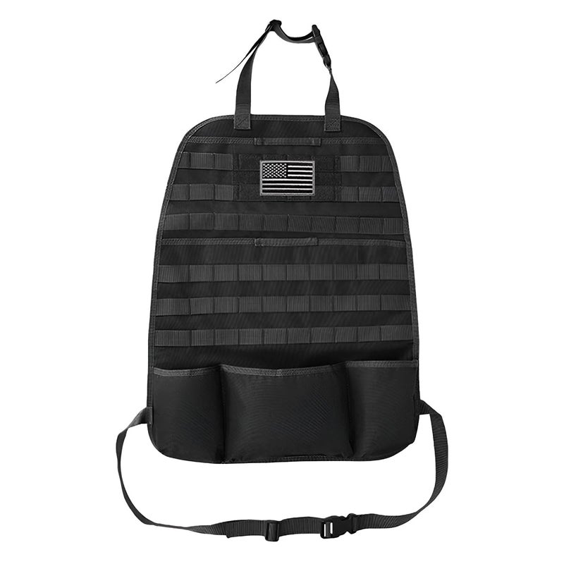 LHDOS Tactical Molle Car Seat Back Organizer Vehicle Panel Car Seat Back Cover Protector with 5 Storage Pouch Universal Backseat Storage Organizer with USA Flag Patch for Car SUV Truck MPV Black1 Pc - Image 3