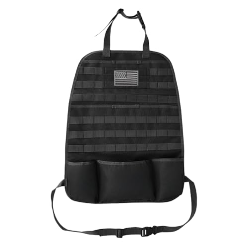LHDOS Tactical Molle Car Seat Back Organizer Vehicle Panel Car Seat Back Cover Protector with 5 Storage Pouch Universal Backseat Storage Organizer with USA Flag Patch for Car SUV Truck MPV Black1 Pc - Image 1