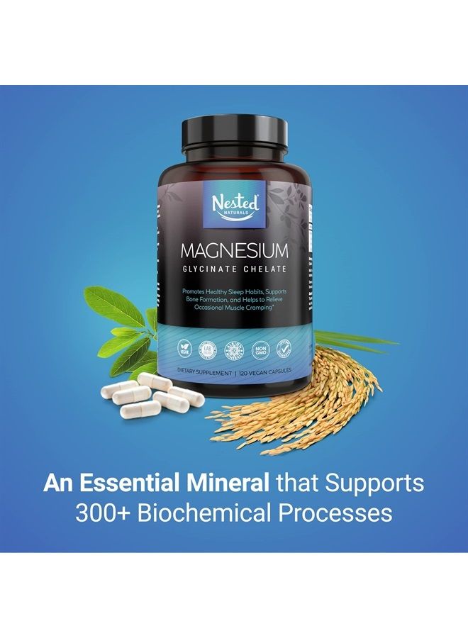 Nested Naturals – Magnesium Glycinate Chelate Supplement 200mg Per Serving High Absorption Vegan Capsules for Muscle Leg Cramps Stress Relief Bedtime Ease – 100% Chelated TRACCS Buffered Gluten-Free N - Image 2
