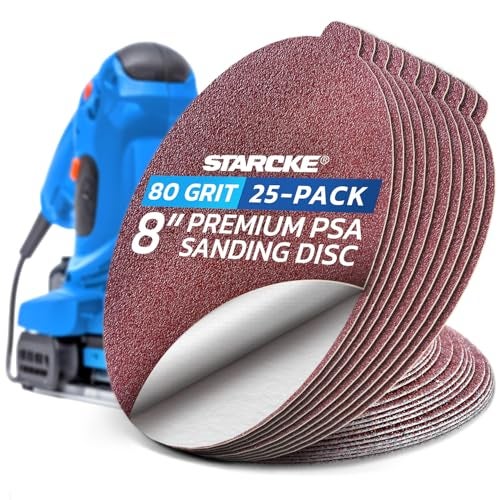 Starcke 8 inch Sanding Disc Self Stick Orbital Sander Pads 25 Pack No Hole - Premium 80 Grit Sandpaper Discs Aluminum Oxide, Durable PSA Sand Paper, Round Sanding Discs Adhesive Back for Wood & Metal - Image 1