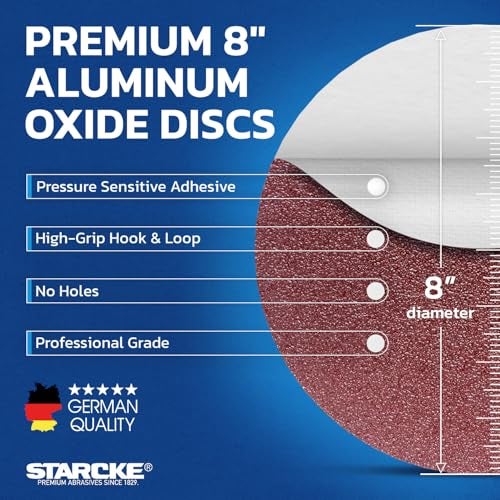 Starcke 8 inch Sanding Disc Self Stick Orbital Sander Pads 25 Pack No Hole - Premium 80 Grit Sandpaper Discs Aluminum Oxide, Durable PSA Sand Paper, Round Sanding Discs Adhesive Back for Wood & Metal - Image 3