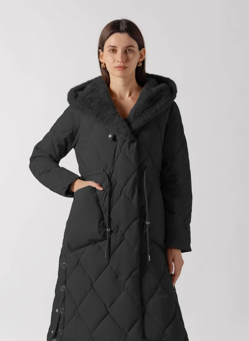 شايبس HOODED PLUSH FUR PUFFER JACKET