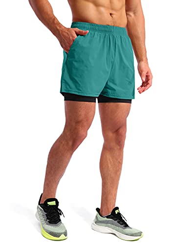 Pudolla Men’s 2 in 1 Running Shorts 5" Quick Dry Gym Athletic Workout Shorts for Men with Phone Pockets(Forest Green Large) - Image 3