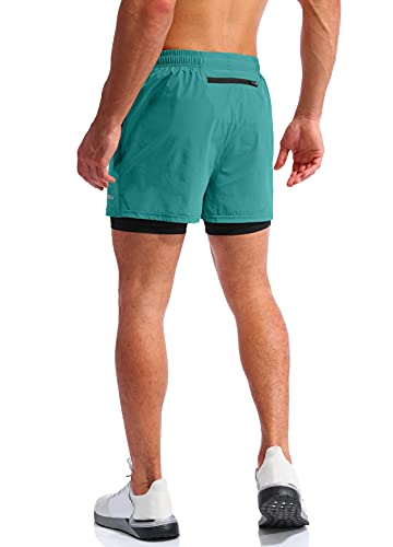 Pudolla Men’s 2 in 1 Running Shorts 5" Quick Dry Gym Athletic Workout Shorts for Men with Phone Pockets(Forest Green Large) - Image 4