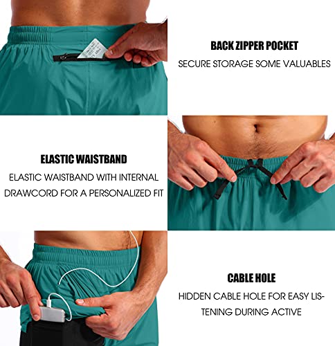 Pudolla Men’s 2 in 1 Running Shorts 5" Quick Dry Gym Athletic Workout Shorts for Men with Phone Pockets(Forest Green Large) - Image 5