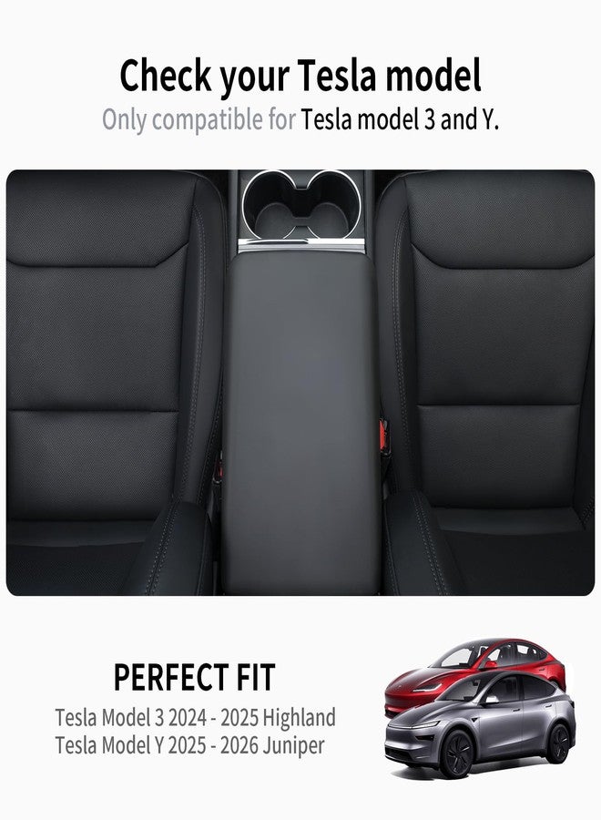 Uxcer Center Console Armrest Cover for Tesla Model Y 2025/2026 Juniper & Model 3 2024/2025 Highland, Anti-Scratch TPE Center Console Protector for Tesla Model 3/Y Interior Accessories, Black - Image 2