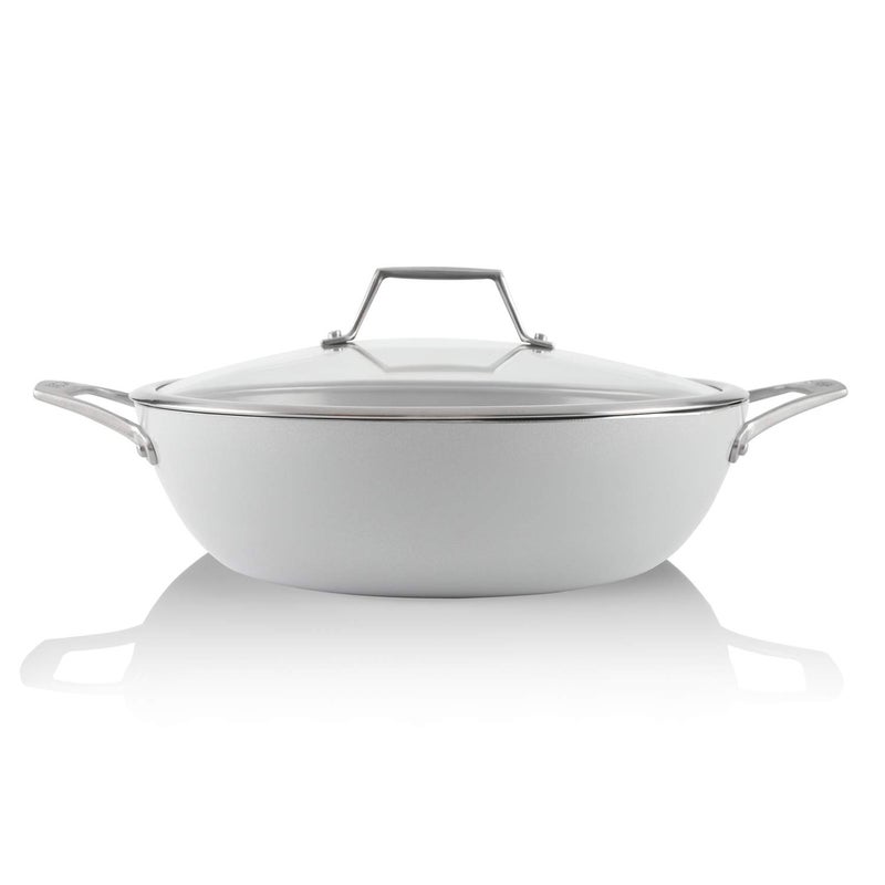TECHEF CeraTerra 5 Qt 12in Ceramic Nonstick All Purpose Chef Pan with Cover PTFE and PFOA Free Ceramic Exterior Interior Oven Dishwasher Safe Made in Korea GreySilver 5 Qt Chef Pan