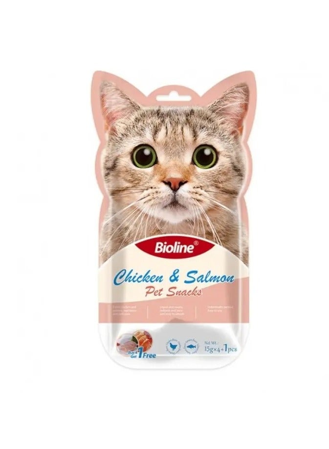 Bioline Cat Treats - 5x15g [Flavor - Chicken & Salmon] - Image 1