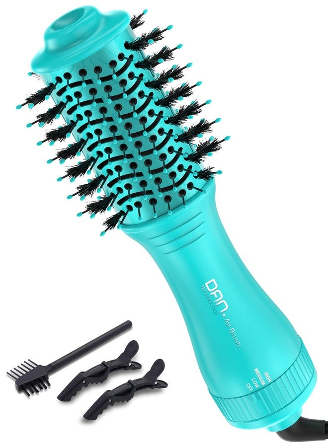 دان تكنولوجي فرشاة تجفيف الشعر الصغيرة للسفر للشعر القصير إلى المتوسط، فرشاة هواء ساخن بيضاوية الشكل مقاس 2 بوصة مع طلاء سيراميك، 3 إعدادات للحرارة لتجفيف الشعر بشكل ناعم وكثيف، 120 فولت (أزرق سماوي) - Image 1