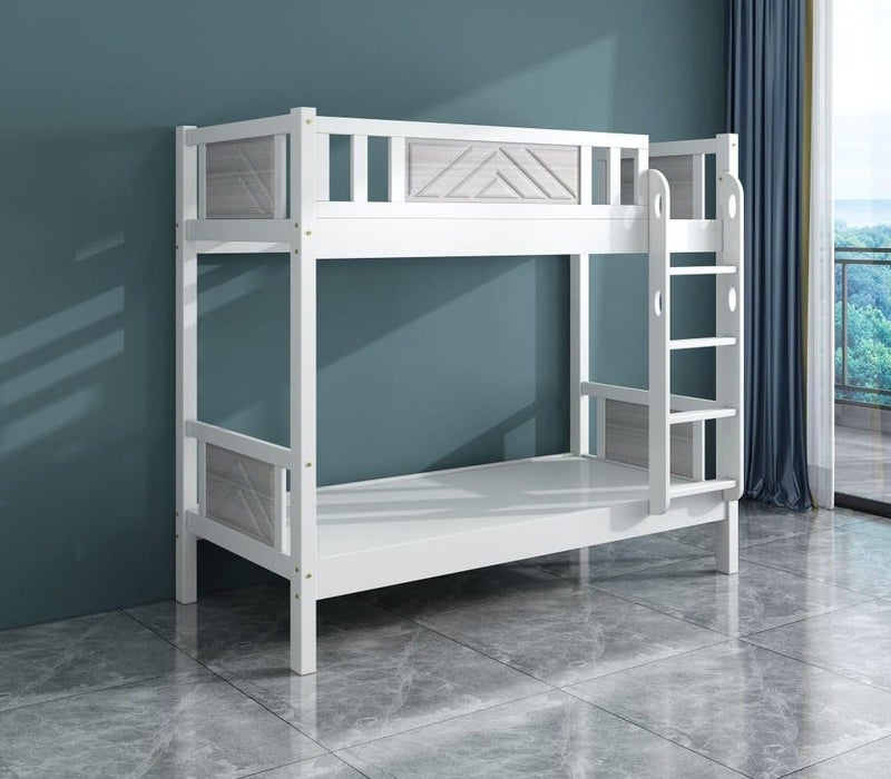 MAF furniture سرير بطابقين خشبي ثقيل من MAF مع سلم للأطفال والمراهقين - إطار خشبي صلب مع درابزين كامل الطول - Image 1