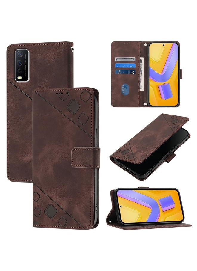 Zaboon - For vivo Y30 4G Global Skin Feel Embossed Leather Phone Case(Brown) - Image 1