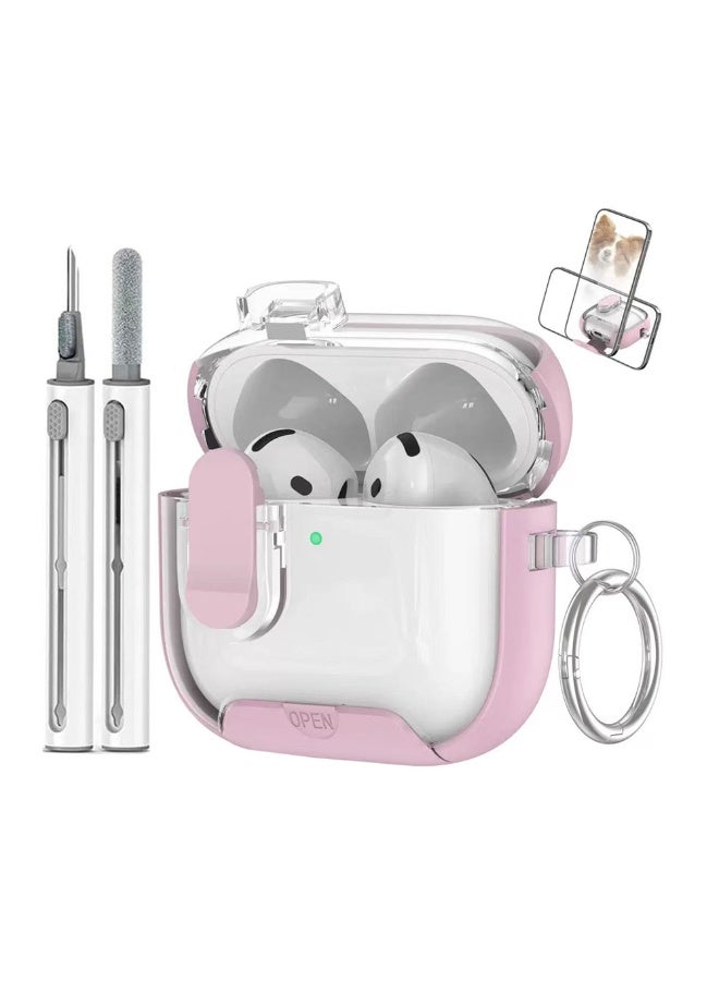 لغطاء AirPods Pro 3، يأتي مع مجموعة تنظيف وإبزيم معدني، يتميز بتصميم غطاء مغناطيسي مع حامل وقفل مضاد للسقوط. يدعم غطاء AirPods Pro 3 الشحن اللاسلكي من خلال الغطاء. اللون أبيض. وردي شفاف فاتح - Image 1