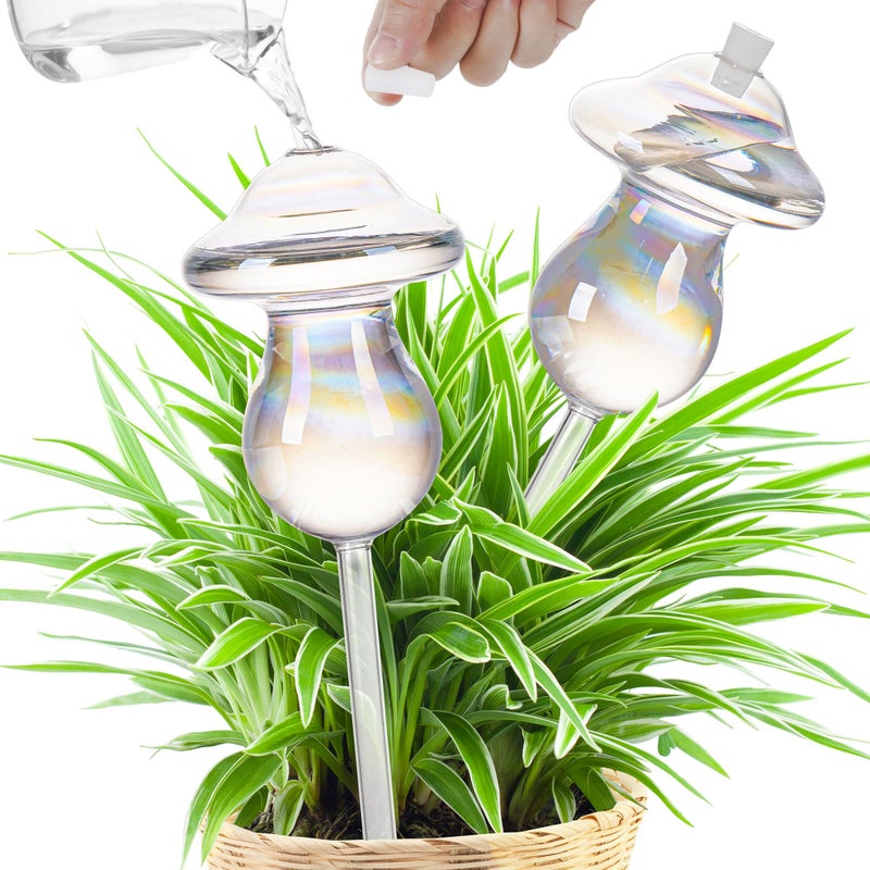 JXWENBYX 11 oz Up Large Plant Watering Globes, Self Watering Planter Insert, Glass Plant Watering Devices, Mushroom Self Watering Globes, Automatic Watering Bulbs for Indoor Outdoor Plants (Large 2-Pack) - Image 1