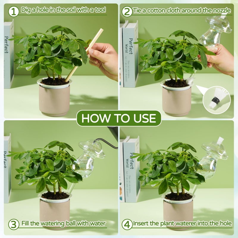 JXWENBYX 11 oz Up Large Plant Watering Globes, Self Watering Planter Insert, Glass Plant Watering Devices, Mushroom Self Watering Globes, Automatic Watering Bulbs for Indoor Outdoor Plants (Large 2-Pack) - Image 5
