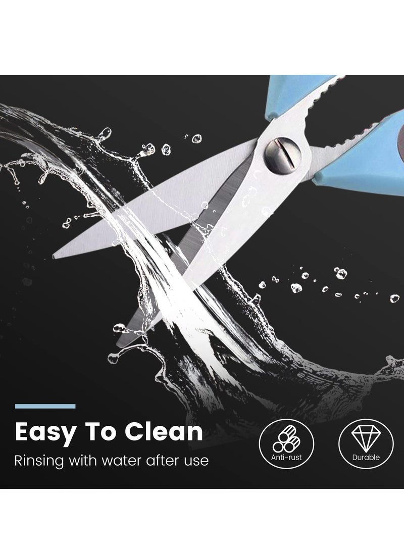 Heavy Duty Kitchen Scissors with Magnetic Holder, Ultra Sharp Multifunctional Stainless Steel Shears for Meat, Poultry, and Cooking - Perfect for Home, School, and Picnics (Blue) - Image 3