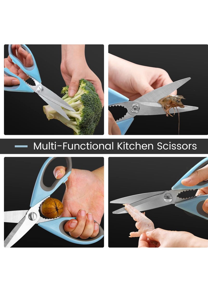 Heavy Duty Kitchen Scissors with Magnetic Holder, Ultra Sharp Multifunctional Stainless Steel Shears for Meat, Poultry, and Cooking - Perfect for Home, School, and Picnics (Blue) - Image 4