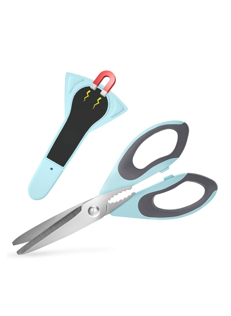 Heavy Duty Kitchen Scissors with Magnetic Holder, Ultra Sharp Multifunctional Stainless Steel Shears for Meat, Poultry, and Cooking - Perfect for Home, School, and Picnics (Blue) - Image 1