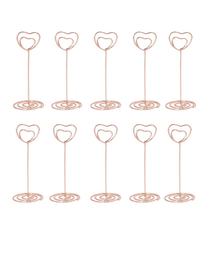 10 Pcs  Card Heart Shape Metal Number Holders, Reusable Carbon Steel Material Card Photo Labels Clips, Wedding Restaurant Card Stands Holder Spiral Base