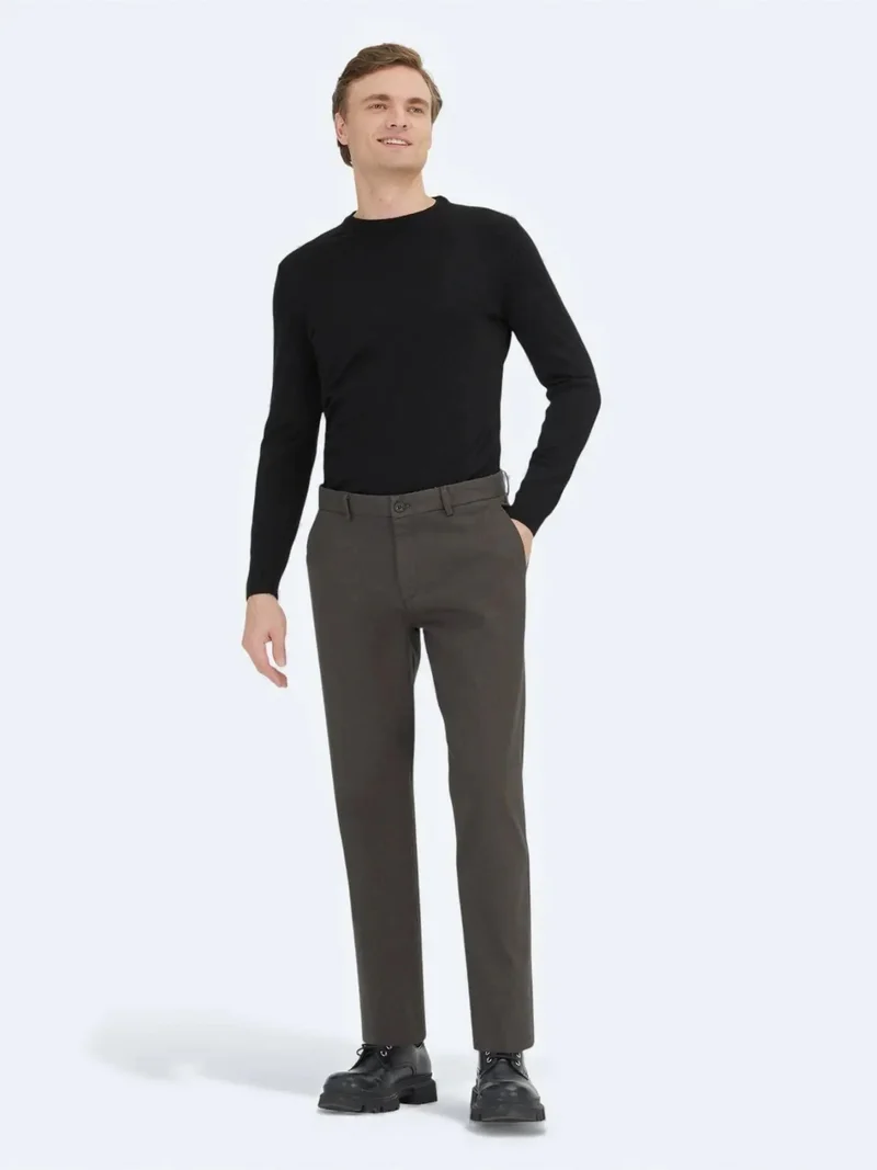 Kip Khaki Weaving Regular Fit Casual Cotton Blended Trousers