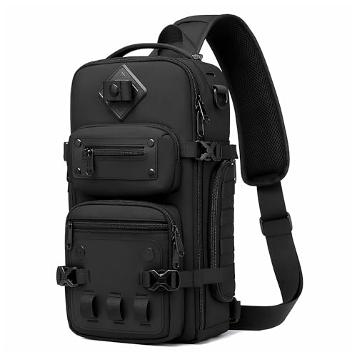 OZUKO Sling Bag for Men Large Capacity Crossbody Chest Pack WaterResistant Tactical Shoulder Backpack with Tripod Holder for Travel Hiking PhotographyBlack - Image 1