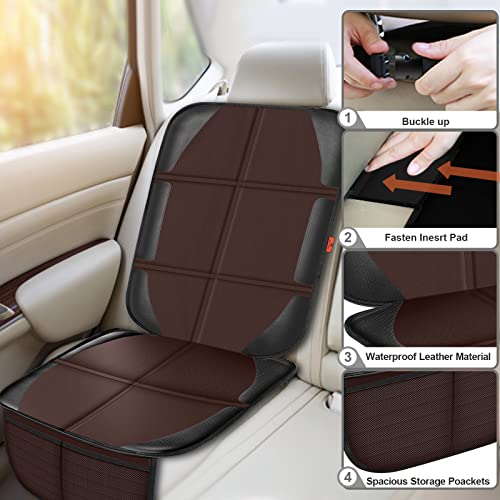 XHYANG Car Seat Protector,2 Pack Automotive Seat Protectors Baby Carseat Pad Waterproof & Durable 600D Fabric for Child Baby Car Seat Mat Vehicle Pet Cover 2 Storage Pockets (Brown) - Image 5
