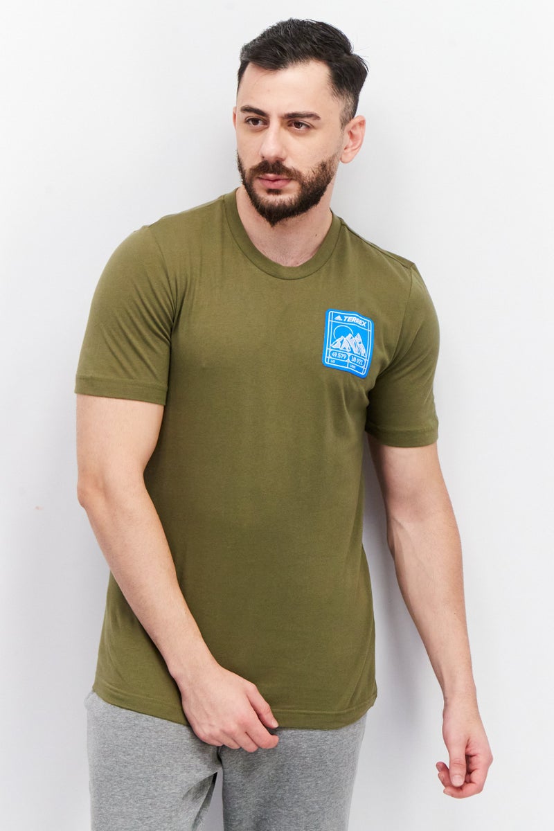 Adidas تي شيرت رجالي بأكمام قصيرة و ياقة دائرية، زيتوني - Image 1