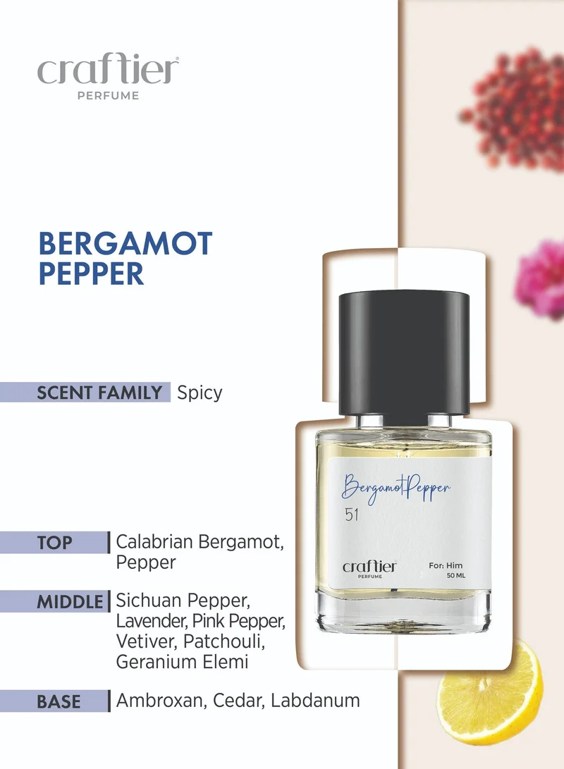 Craftier Perfume 50 BERGAMOT PEPPER - Inspired of-SAUVAGE, Eau De Parfum for Men - 50ml, Long Lasting Spicy Fragrance Upto 48 Hrs, Travel Size Men's Perfume for Men | Best Price UAE