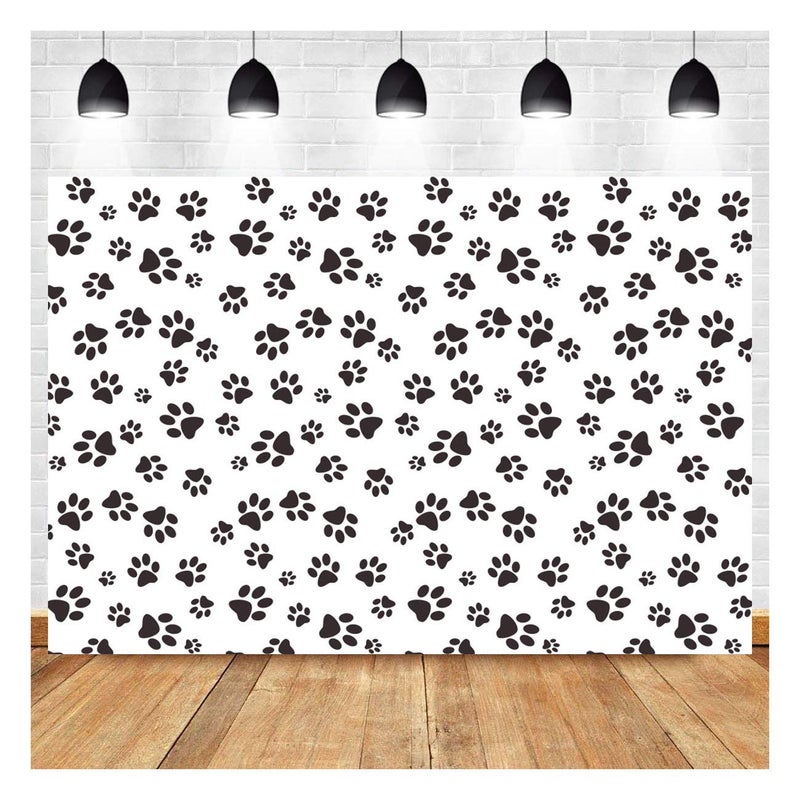 Qian Cartoons Puppy Dog Paw Theme Photography Backdrops Kids Boys Birthday Party Banner Photo Background Newborn Baby Shower Candy Cake Table Decor Photobooth Props 5x3ft Vinyl - Image 1