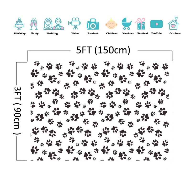 Qian Cartoons Puppy Dog Paw Theme Photography Backdrops Kids Boys Birthday Party Banner Photo Background Newborn Baby Shower Candy Cake Table Decor Photobooth Props 5x3ft Vinyl - Image 4
