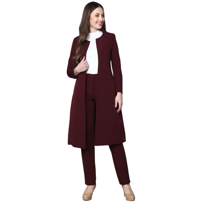 Exude Wine Long Blazer & Trouser Set for Women - Image 1