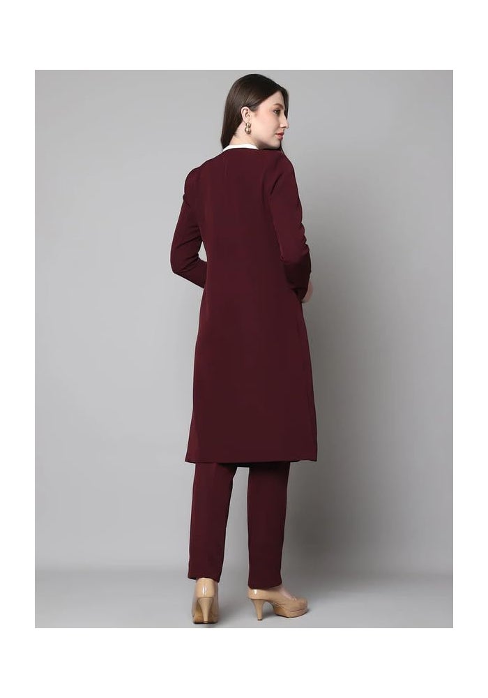 Exude Wine Long Blazer & Trouser Set for Women - Image 4