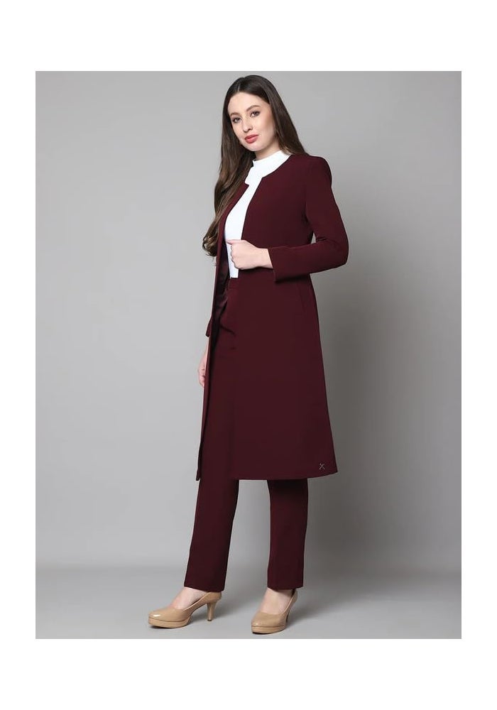 Exude Wine Long Blazer & Trouser Set for Women - Image 5