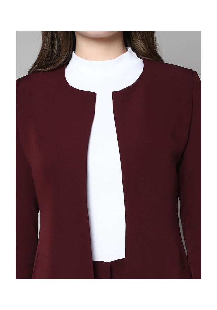 Exude Wine Long Blazer & Trouser Set for Women - Image 2