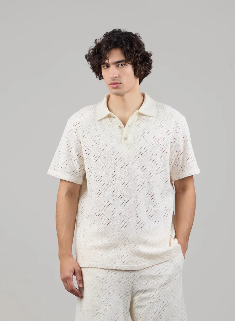 Relaxed Fit Textured Knit Polo