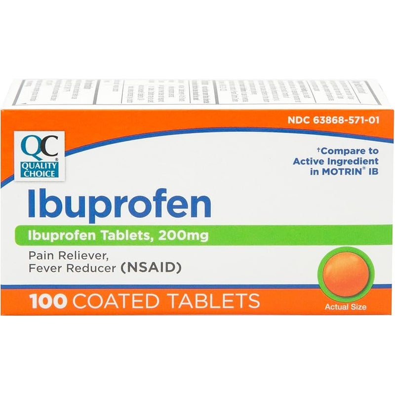Quality Choice Ibuprofen Tablets, 200 mg, Pain Reliever and Fever Reducer for Arthritis, Toothache, Back Pain, Headache, Body Aches, and More 100 Count of Coated Tablets - Image 1