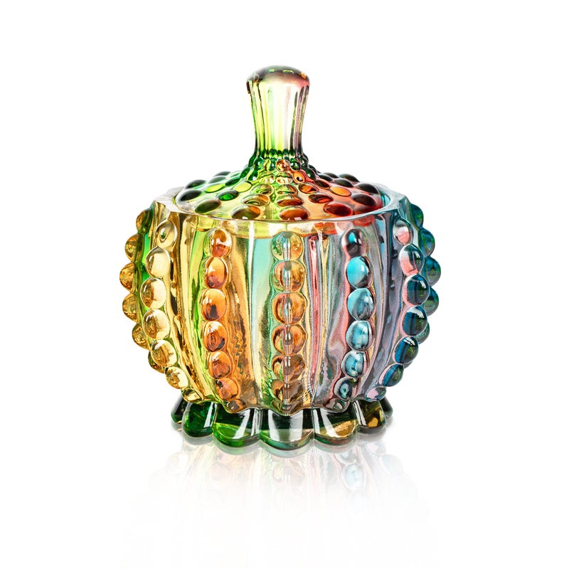 Joeyan 6 oz Colorful Embossed Glass Jars with Lid Crystal Glass Candy Dishes Iridescent Candy Jars Jewelry Box for Wedding Party Buffet Decorative