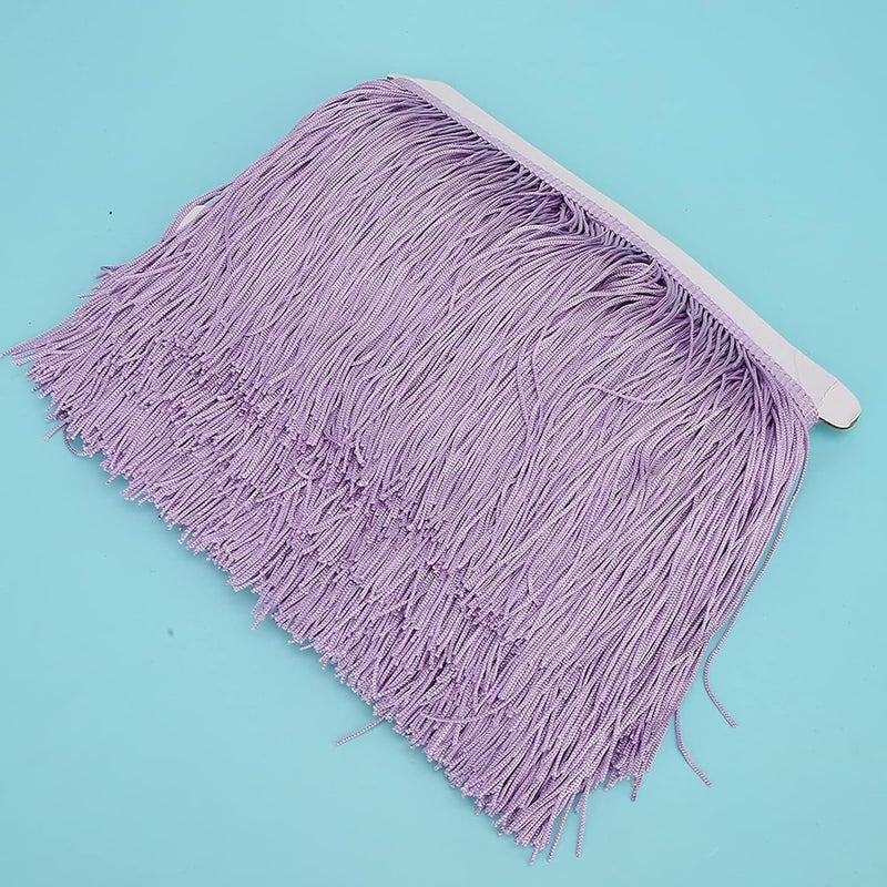 Fydun 10 Yards Fringe Tassel, 14cm Width Long Trim 10yd Latin Dress Tassels Polyester & Embellishments Lace for DIY Stage Clothes Accessories Ribbon Sew Curtain Apparel Accessories (Light Purple) - Image 4