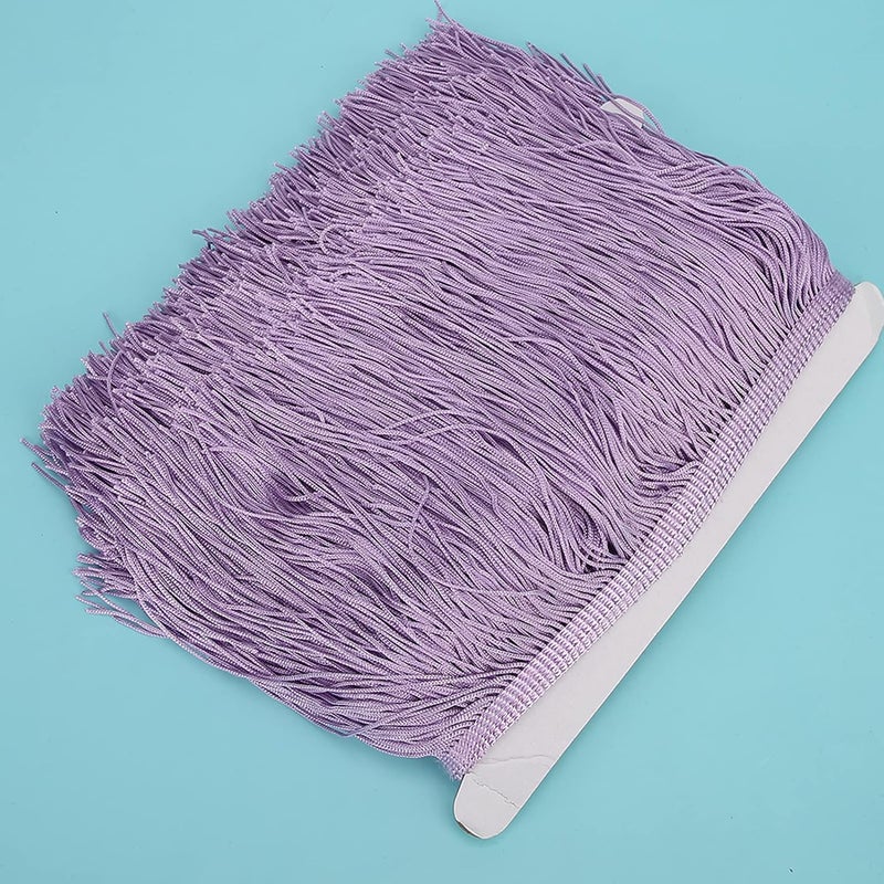 Fydun 10 Yards Fringe Tassel, 14cm Width Long Trim 10yd Latin Dress Tassels Polyester & Embellishments Lace for DIY Stage Clothes Accessories Ribbon Sew Curtain Apparel Accessories (Light Purple) - Image 2