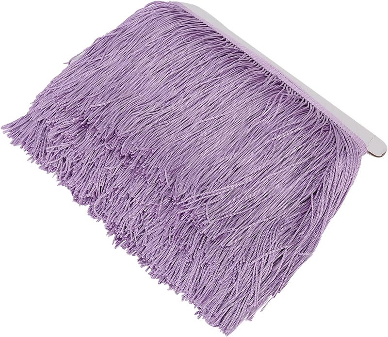 Fydun 10 Yards Fringe Tassel, 14cm Width Long Trim 10yd Latin Dress Tassels Polyester & Embellishments Lace for DIY Stage Clothes Accessories Ribbon Sew Curtain Apparel Accessories (Light Purple) - Image 1