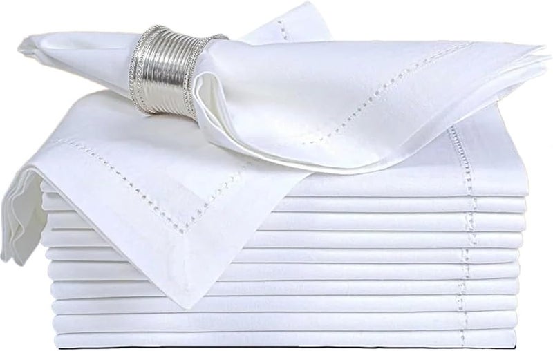 مناديل قماش قطني أبيض 6 قطع 45 × 45 سم مع حواف مطرزة وزوايا مقطوعة لحفلات الزفاف والعشاء - Image 2