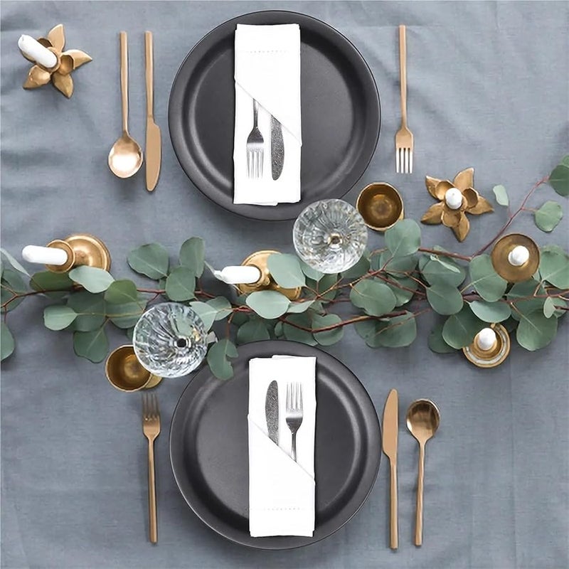 مناديل قماش قطني أبيض 6 قطع 45 × 45 سم مع حواف مطرزة وزوايا مقطوعة لحفلات الزفاف والعشاء - Image 4