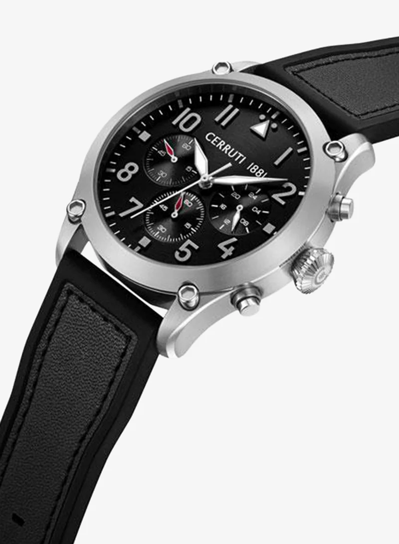 CERRUTI 1881 Borgatello Black Dial Silicone-Leather Strap Chronograph Watch for Men, 42mm