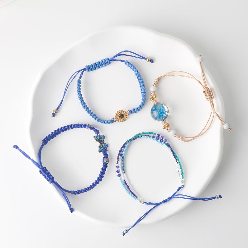DS 4PCS String Bracelets for Teen Girls Handmade Sunflower Butterfly Eternal flowers Braided Rope Charms Boho Surfer Friendship Bracelet for Women Adjustable beaded bracelet birthday Gift For Friends - Image 3
