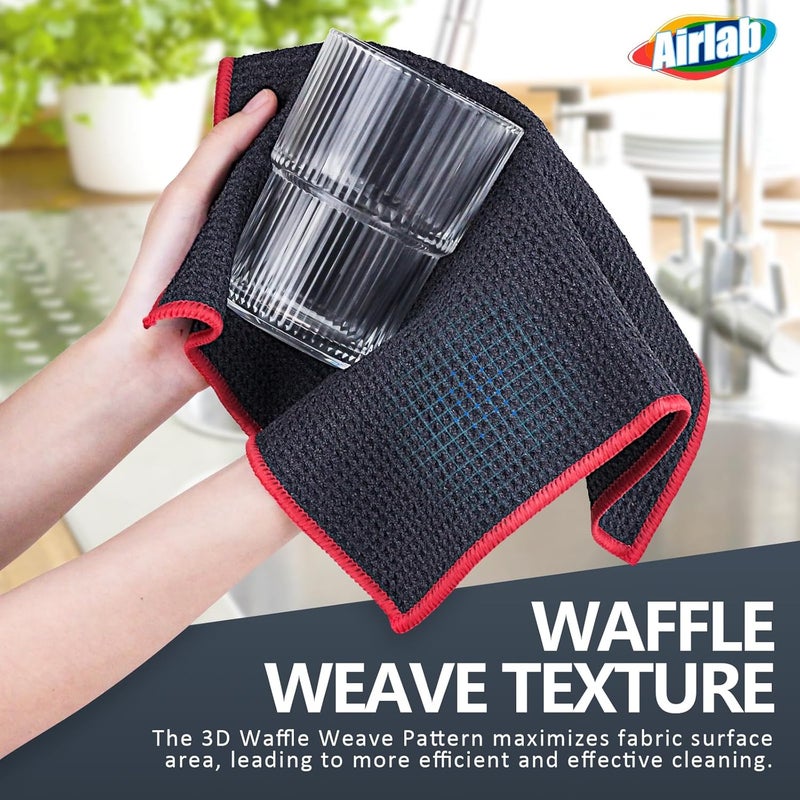 Airlab 6X Waffle Pattern Glass Cloths for Windows, Reusable Absorbent Microfiber Dish Cloths, 400 GSM Thickened Magic Cleaning Cloth Wonder Wipes Drying Cloth for Bathroom, 12.6" x 12.6" - Image 3