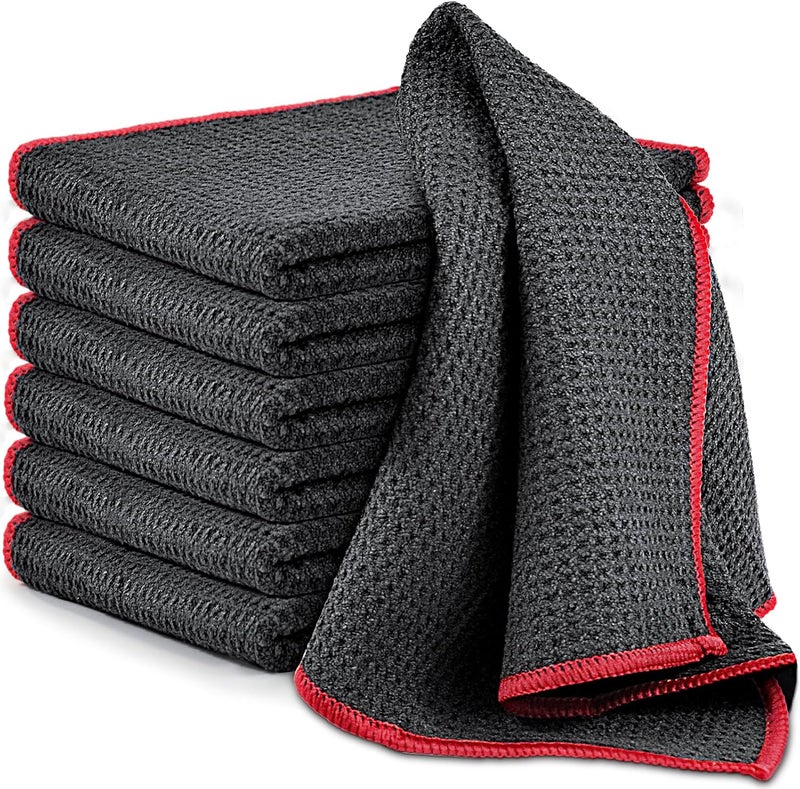 Airlab 6X Waffle Pattern Glass Cloths for Windows, Reusable Absorbent Microfiber Dish Cloths, 400 GSM Thickened Magic Cleaning Cloth Wonder Wipes Drying Cloth for Bathroom, 12.6" x 12.6" - Image 1