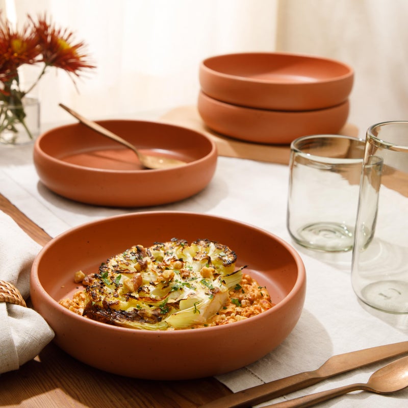 Bloomhouse - Two Time Oprah's Favorite Things Winner - Corsica Clay 4-Piece Dinner and Pasta Bowl Set â€“ Burnt Apricot Terracotta Stoneware for Meals, Serving & Everyday Use - Image 2