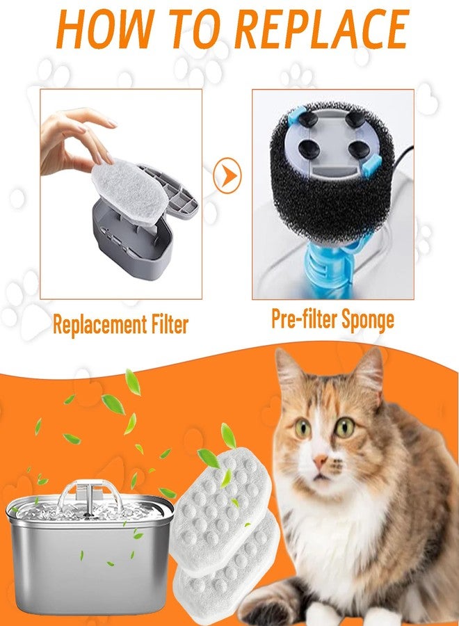 HUAREW 12 Pack 3.2L/108oz Cat Water Fountain Filters Replacement and 12 Pack Pre-Filter Sponges for Stainless Steel Automatic Pet Fountain Dog Water Fountain - Image 5