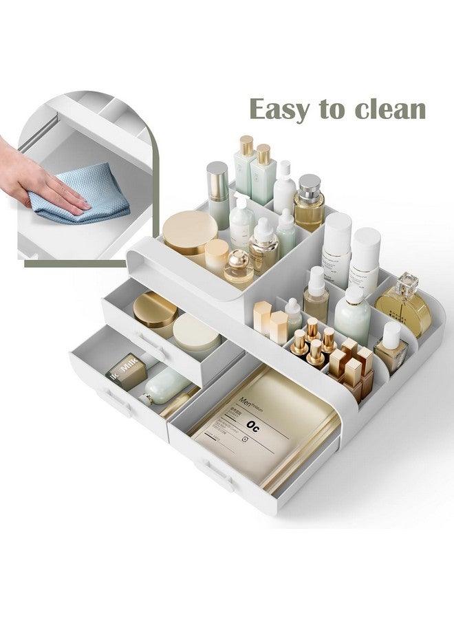 House of Quirk Makeup Organiser Cosmetic Storage Box, Make up Organizer Dressing Table Plastic Cosmetics Holder with Drawer (Beige) - Image 4