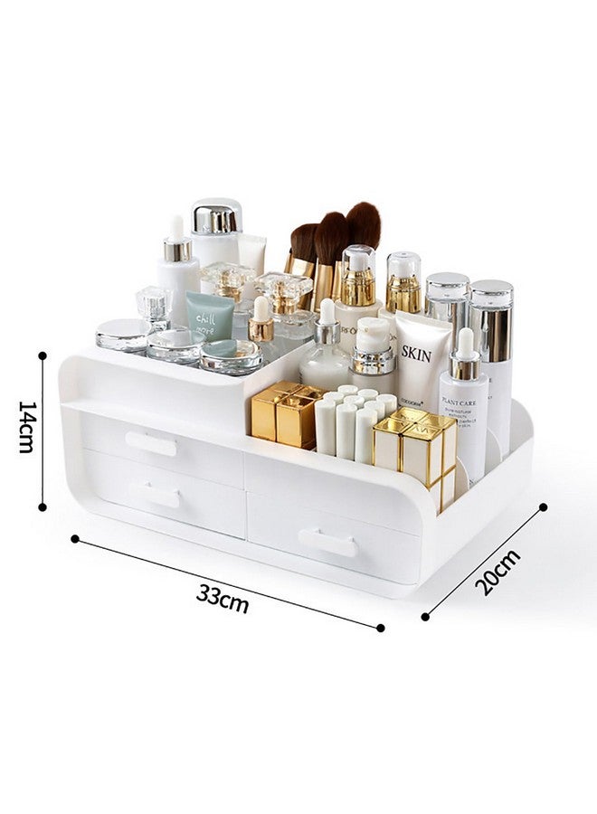 House of Quirk Makeup Organiser Cosmetic Storage Box, Make up Organizer Dressing Table Plastic Cosmetics Holder with Drawer (Beige) - Image 3
