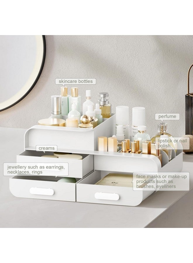 House of Quirk Makeup Organiser Cosmetic Storage Box, Make up Organizer Dressing Table Plastic Cosmetics Holder with Drawer (Beige) - Image 2